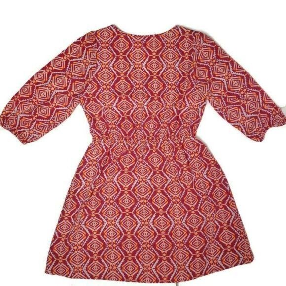 Everly Women's Red Aztec Print Dress size L V-Neck faux wrap 3/4 Sleeve - Picture 8 of 8